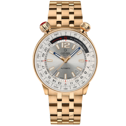 Gevril Wallabout Automatic Silver Dial Mens Watch 48564 - Rose Gold Stainless Steel Case, Luminescent Blue Hands