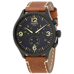Tissot T-Sport Chronograph XL Mens Black Dial Watch with PVD Case and Leather Strap, Model: T116.617.36.057.00