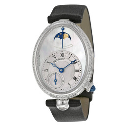 Breguet Reine De Naples Mother of Pearl Dial 18kt White Gold Diamond Black Satin Ladies Watch 8908BB52864D00D 8908bb/52/864.d00d