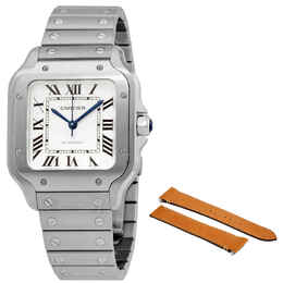 Cartier Santos Medium Model Silvered Opaline Dial Mens Watch wssa0029