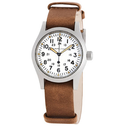 Hamilton Khaki Field Mens Watch H69439511 - White Dial with Brown Leather Strap, Stainless Steel Bezel