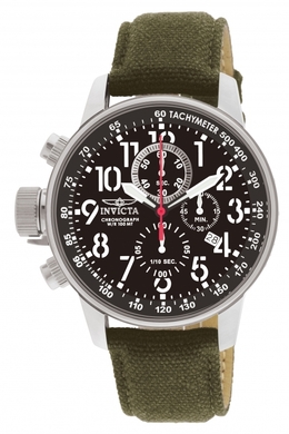 Invicta Force Lefty Crown Chronograph Black Dial Olive Fabric Mens Watch
