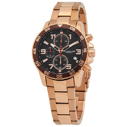 Stuhrling Original Monaco Mens Watch - Black Dial with Rose Gold Stainless Bracelet and Chronograph Functions Model: m15794