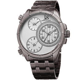 Joshua & Sons Quartz Silver Triple Time Zone Dial Mens Watch jx128gn