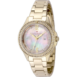 Technomarine Luna Quartz Crystal Ladies Watch tm-825003 Analog Dial Gold-tone Stainless Steel