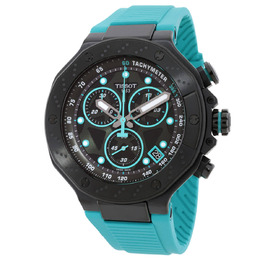 Tissot T-Race Chronograph Mens Watch, Model T1414173705101: Black Dial, Green Strap, Analog with Date Display