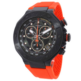 Tissot T-Race Chronograph Mens Watch - Black Dial PVD Steel & Silicone Strap T1414173705102