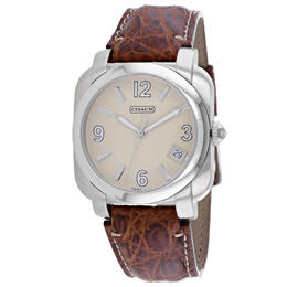 Coach Brown Leather Silver Quartz Beige Dial Mens Watch 14600444