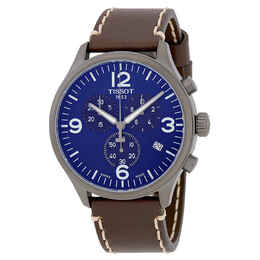 Tissot T-Sport Chronograph XL Blue Dial Mens Watch, Grey PVD Stainless Steel Case, Brown Leather Strap - Article t116.617.36.047.00