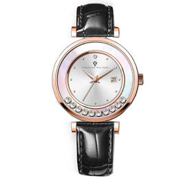 Christian Van Sant Bria CV3815 - Rose Gold-Tone Stainless Steel Ladies Watch with Black Leather Strap