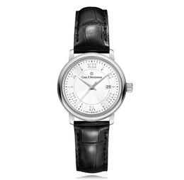 Carl F. Bucherer Adamavi Automatic Ladies Watch, Silver Dial & Case, Black Leather Strap