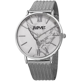 August Steiner White Dial Mens Watch AS8218SS Silver Case with Stainless Mesh Bracelet