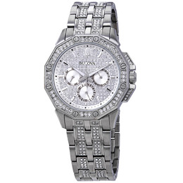 Bulova Multifunction Crystal Pave Dial Mens Mens Watch 96c134