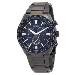 Citizen Attesa Perpetual Alarm World Time Chronograph Blue Dial Mens Watch CB5967-66L