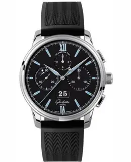 Glashuette Original Senator Chronograph Panorama Date Black Dial Black Rubber Strap Men's Watch 1-37-01-03-02-33