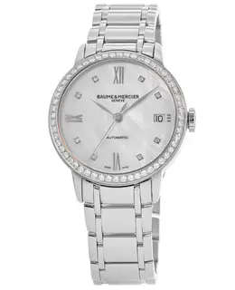 Baume & Mercier Classima Automatic Mother of Pearl Dial Custom Diamond Bezel Women's Watch 10496-cd