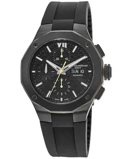 Baume & Mercier Riviera Black Steel Chronograph Dial Rubber Strap Men's Watch 10625
