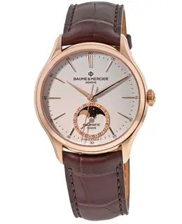 Baume & Mercier Clifton Automatic Moonphase 18K Rose Gold Brown Leather Strap Men's Watch 10736