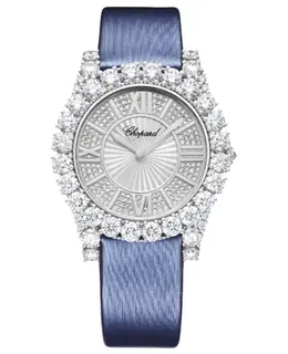 Chopard L'Heure Du Diamant Round Medium Automatic Mother of Pearl Dial Diamond Bezel Blue Satin Strap Women's Watch Model 139419-1601