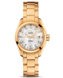 Authentic Omega Seamaster Aqua Terra White Diamond Dial Yellow Gold Women's Watch Model 23150302055002