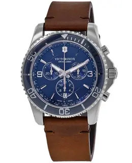 Victorinox Swiss Army Maverick Chronograph Quartz Blue Dial Brown Leather Strap Men's Watch 241865