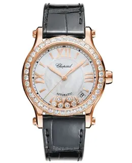 Chopard Happy Sport Medium Automatic 36mm Mother of Pearl Diamond Leather Strap Women's Watch 274808-5006