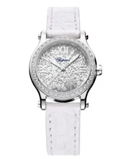 Chopard Happy Snowflakes Silver Tone Dial Leather Strap Women's Watch Model: 278573-3023