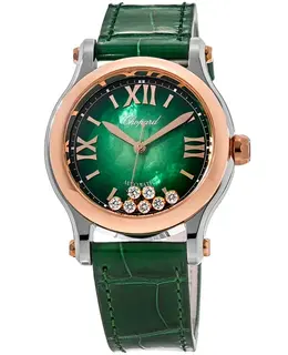 Chopard Happy Sport Medium Automatic 36mm Green Mother of Pearl Diamond Dial Leather Strap Women's Watch 278578-6002