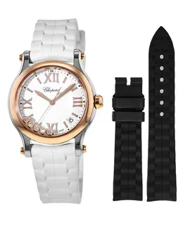 Chopard Happy Sport Medium 36mm Floating Diamonds Rose Gold & Steel Rubber Strap Women's Watch 278582-6001