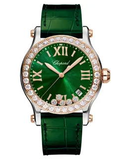 Chopard Happy Sport Medium 36mm Green Dial Diamonds Leather Strap Women's Watch 278582-6007