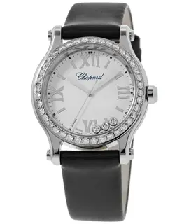 Chopard Happy Sport 30mm White Floating Diamond Dial Satin Strap Custom Diamond Bezel Women's Watch Model 278590-3001S-CD