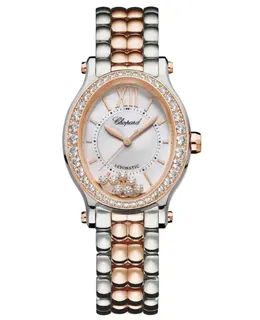 Chopard Happy Sport Oval 7 Floating Diamonds Silver Dial Diamond Rose Gold and Steel Women's Watch 278602-6004