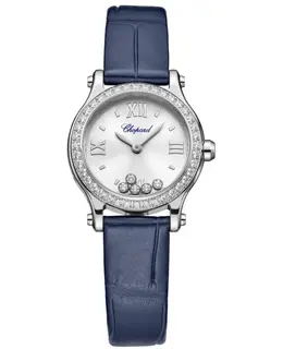 Chopard Happy Sport Silver Dial Diamond Leather Strap Women's Watch Model 278620-3002