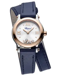 Chopard Happy Sport 278620-6001 Silver Diamond Dial Rose Gold Leather Strap Women's Watch