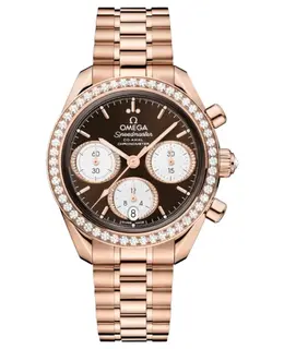 Omega Speedmaster Co-Axial Chronograph 38mm Automatic Brown Dial Diamond Bezel 18K Rose Gold Unisex Watch 324.55.38.50.63.001