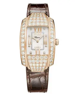 Chopard La Strada Watch Model 419403-5004 - Rose Gold Case Mother of Pearl Dial Diamond Hour Markers Brown Alligator Leather Strap