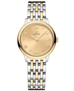 Omega De Ville Prestige Quartz 27.5mm Gold Dial 18k Yellow Gold and Steel Women's Watch 434.20.28.60.08.001