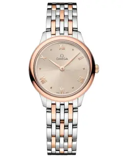 Omega De Ville Prestige Quartz 27.5mm Off White Dial 18k Rose Gold and Steel Women's Watch 434.20.28.60.09.001