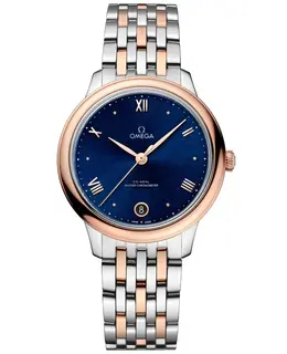 Omega De Ville Prestige Co-Axial Master Chronometer 34mm Automatic Blue Dial Rose Gold and Steel Women's Watch 434.20.34.20.03.001