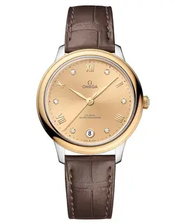 Omega De Ville Prestige Co-Axial Master Chronometer 34mm Gold Diamond Dial Leather Strap Women's Watch 434.23.34.20.58.001
