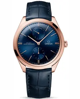 Omega De Ville Tresor Blue Dial 18K Rose Gold Leather Strap Men's Watch 435.53.40.22.03.001