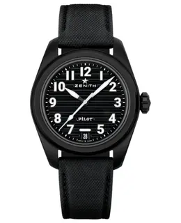 Brand New Authentic Zenith Pilot Skyline Automatic Men's Watch - Black Dial Ceramic Rubber Strap Model 49.4000.3620/21.I001