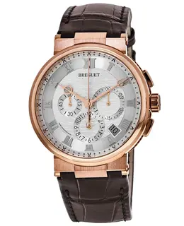 Breguet Marine Chronograph 42.3mm Silver Dial Leather Strap Men's Watch 5527br/12/9wv
