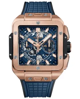 Hublot Square Bang Unico Automatic Chronograph Blue Dial 18K Rose Gold King Rubber Strap Men's Watch Model: 821.OX.5180.RX