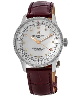 Breitling Navitimer Automatic 35 Mother of Pearl Diamond Dial Burgundy Leather Strap Women's Watch a17395211a1p2