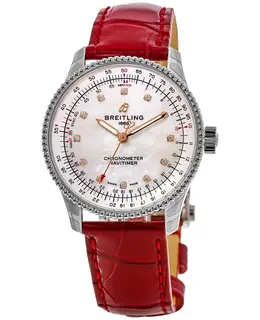 Breitling Navitimer Automatic 35 Mother of Pearl Diamond Dial Leather Strap Women's Watch a17395211a1p6