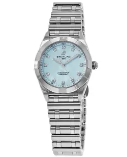 Breitling Chronomat 28 Blue Mother of Pearl Diamond Dial Steel Women's Watch a72310101c1a1