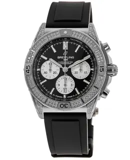 Breitling Chronomat B01 Chronograph Automatic Black Dial Diamond Bezel Rubber Strap Men's Watch ab0134721b1s1