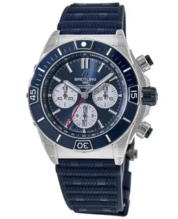 Breitling Super Chronomat B01 44 Automatic Chronograph Blue Dial Rubber Strap Men's Watch ab0136161c1s1