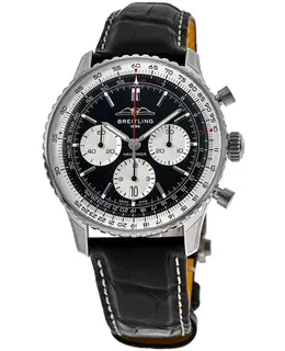 Breitling Navitimer B01 Chronograph 41 Automatic Black Dial Leather Strap Men's Watch ab0139211b1p1